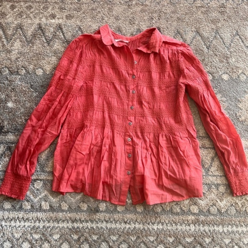 Free people casual shirt button up coral size medium #b3
